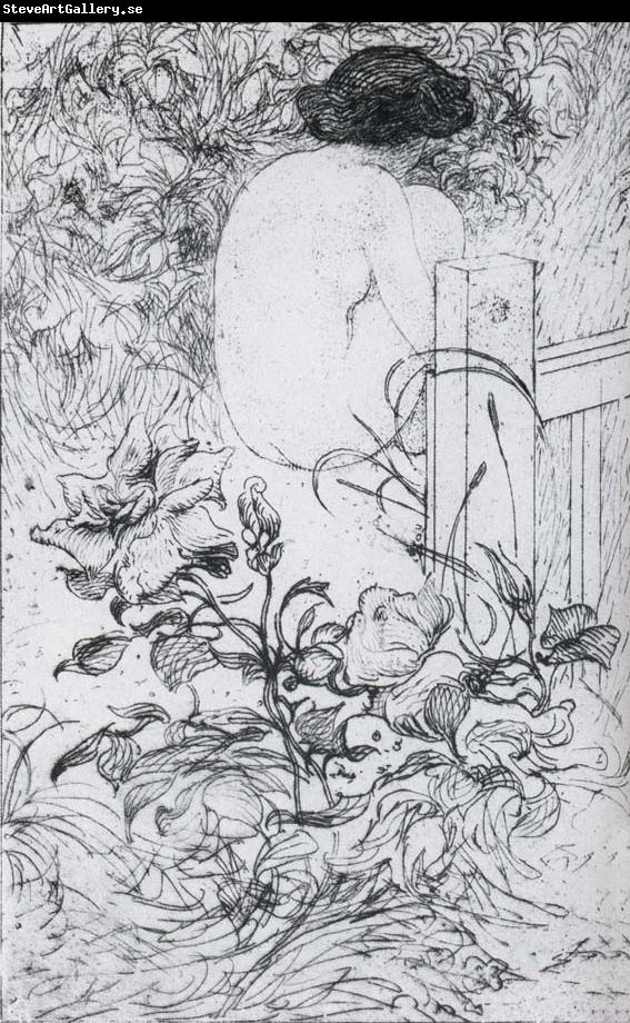 Carl Larsson A Rose and a Back Etching